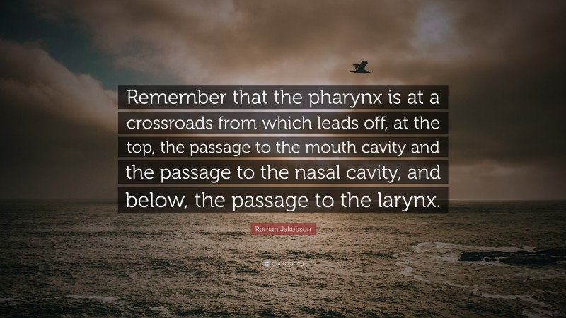 Roman Jakobson Quote: “Remember that the pharynx is at a crossroads from which leads off, at the top, the passage to the mouth cavity and the passage to the nasal cavity, and below, the passage to the larynx.”