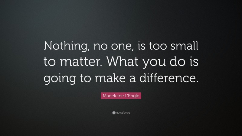 Madeleine L'Engle Quote: “Nothing, no one, is too small to matter. What you do is going to make a difference.”