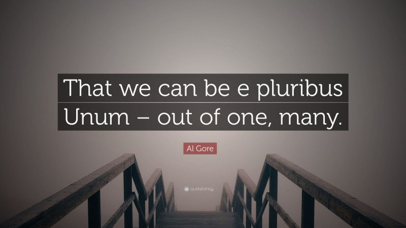 Al Gore Quote: “That we can be e pluribus Unum – out of one, many.”