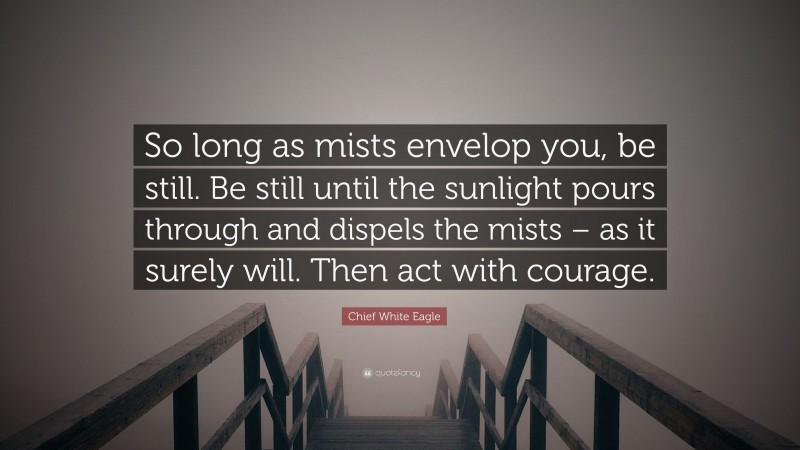 Chief White Eagle Quote: “So long as mists envelop you, be still. Be still until the sunlight pours through and dispels the mists – as it surely will. Then act with courage.”