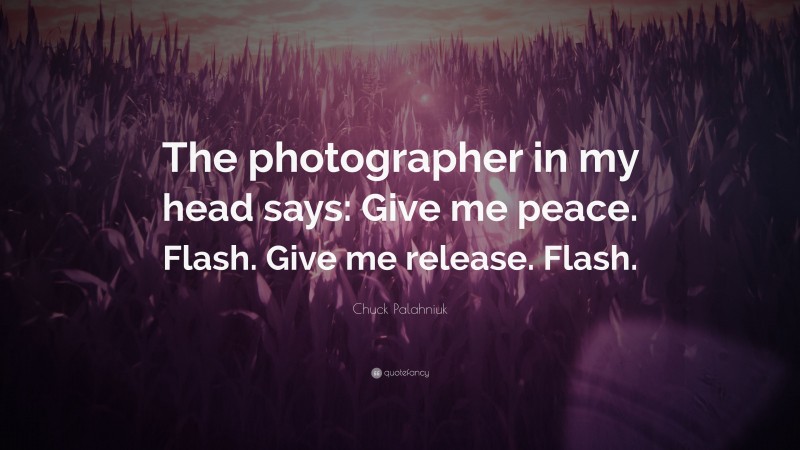 Chuck Palahniuk Quote: “The photographer in my head says: Give me peace. Flash. Give me release. Flash.”