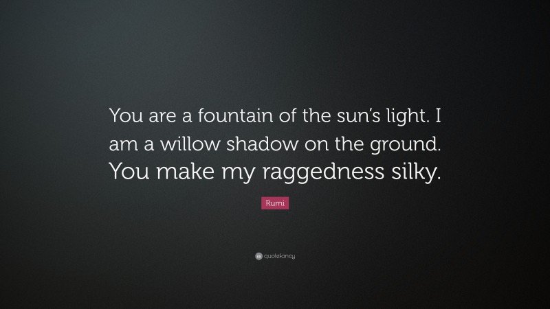 Rumi Quote: “You are a fountain of the sun’s light. I am a willow shadow on the ground. You make my raggedness silky.”