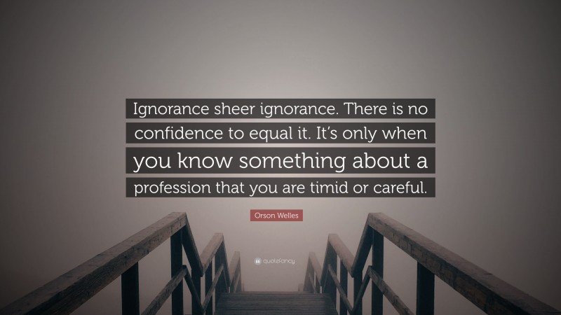 Orson Welles Quote: “Ignorance sheer ignorance. There is no confidence to equal it. It’s only when you know something about a profession that you are timid or careful.”