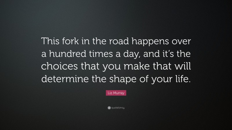 Liz Murray Quote: “This fork in the road happens over a hundred times a day, and it’s the choices that you make that will determine the shape of your life.”