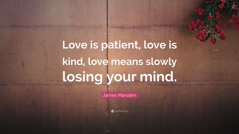James Marsden Quote: “Love is patient, love is kind, love means slowly losing your mind.”