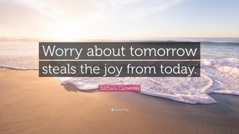 Barbara Cameron Quote: “Worry about tomorrow steals the joy from today.”