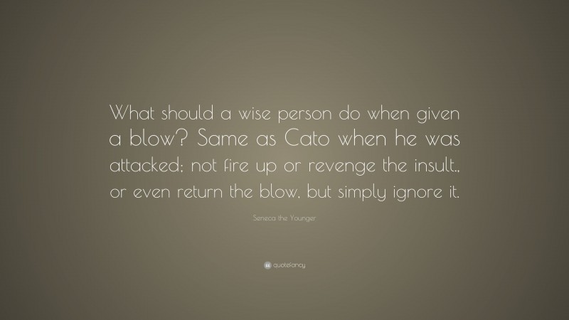 Seneca the Younger Quote: “What should a wise person do when given a blow? Same as Cato when he was attacked; not fire up or revenge the insult., or even return the blow, but simply ignore it.”