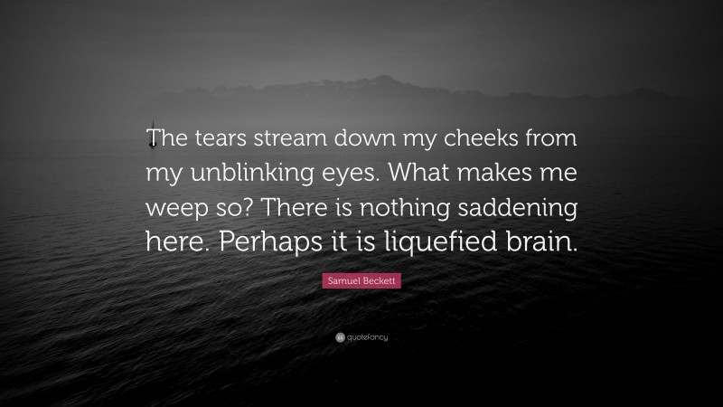 Samuel Beckett Quote: “The tears stream down my cheeks from my unblinking eyes. What makes me weep so? There is nothing saddening here. Perhaps it is liquefied brain.”