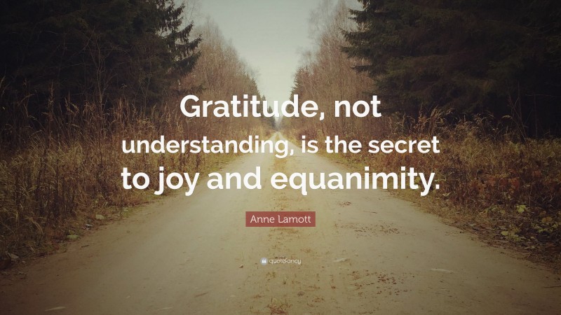 Anne Lamott Quote: “Gratitude, not understanding, is the secret to joy and equanimity.”