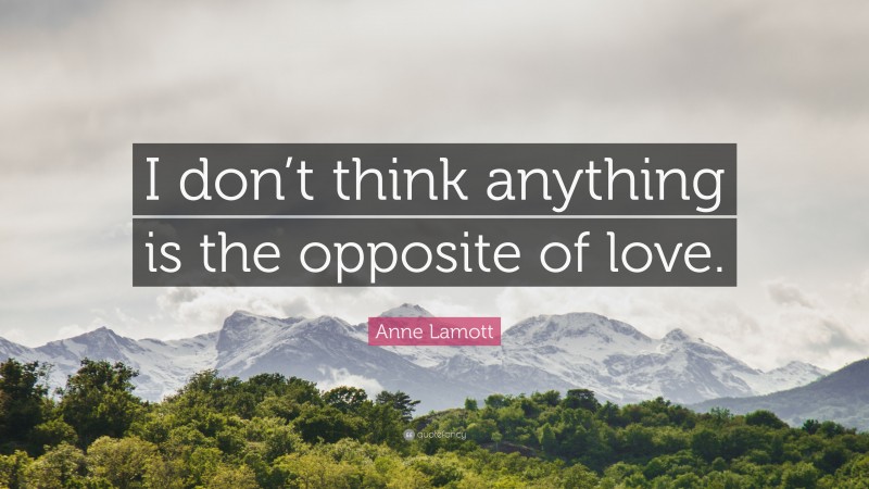 Anne Lamott Quote: “I don’t think anything is the opposite of love.”