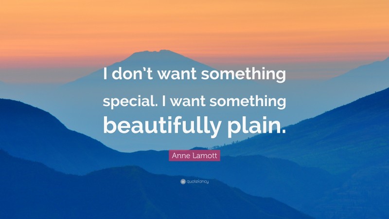Anne Lamott Quote: “I don’t want something special. I want something beautifully plain.”