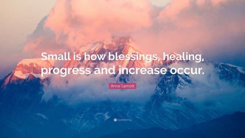 Anne Lamott Quote: “Small is how blessings, healing, progress and increase occur.”