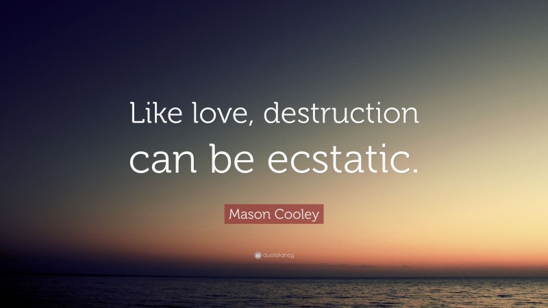 Mason Cooley Quote: “Like love, destruction can be ecstatic.”