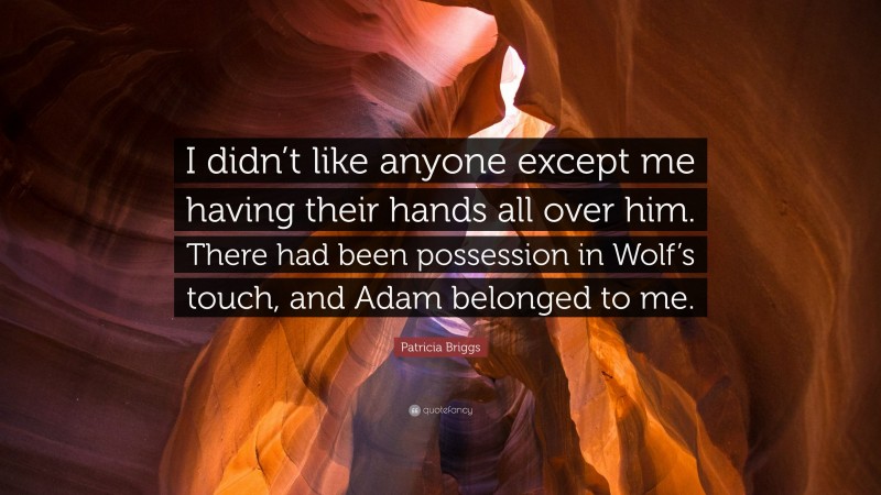Patricia Briggs Quote: “I didn’t like anyone except me having their hands all over him. There had been possession in Wolf’s touch, and Adam belonged to me.”