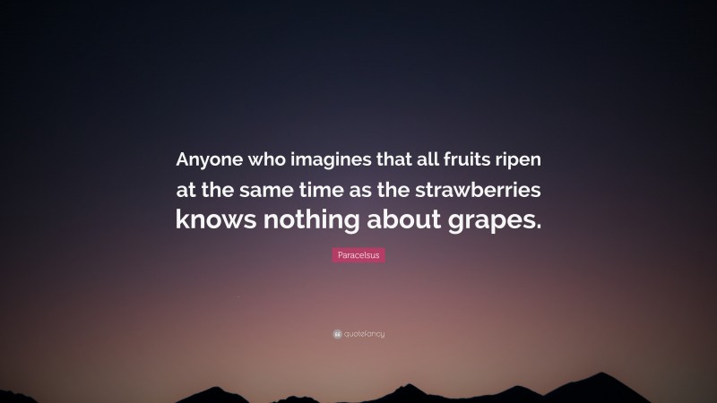 Paracelsus Quote: “Anyone who imagines that all fruits ripen at the same time as the strawberries knows nothing about grapes.”