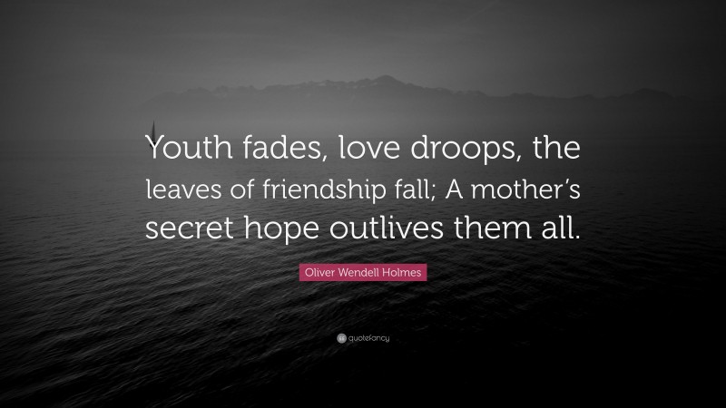 Oliver Wendell Holmes Quote: “Youth fades, love droops, the leaves of friendship fall; A mother’s secret hope outlives them all.”