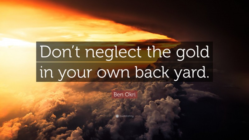 Ben Okri Quote: “Don’t neglect the gold in your own back yard.”