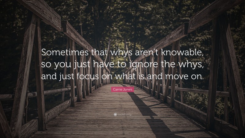 Carrie Jones Quote: “Sometimes that whys aren’t knowable, so you just have to ignore the whys, and just focus on what is and move on.”