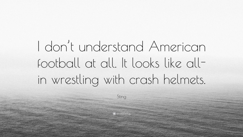 Sting Quote: “I don’t understand American football at all. It looks like all-in wrestling with crash helmets.”