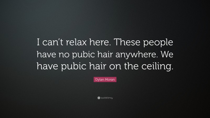 Dylan Moran Quote: “I can’t relax here. These people have no pubic hair anywhere. We have pubic hair on the ceiling.”