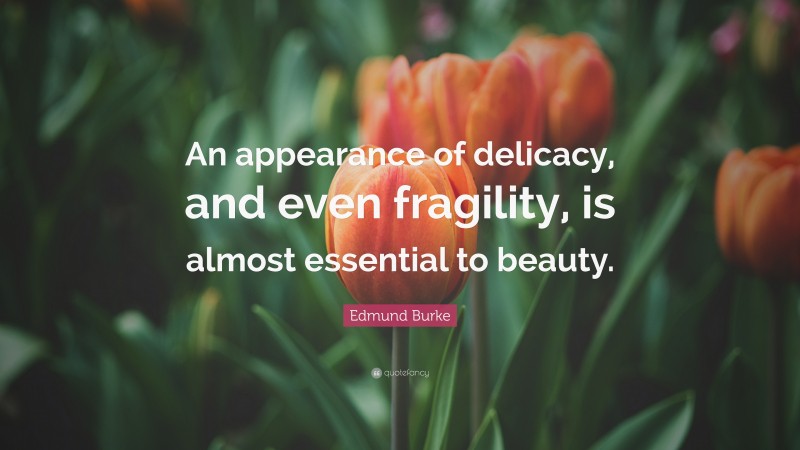 Edmund Burke Quote: “An appearance of delicacy, and even fragility, is almost essential to beauty.”