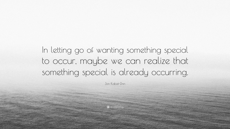 Jon Kabat-Zinn Quote: “In letting go of wanting something special to occur, maybe we can realize that something special is already occurring.”