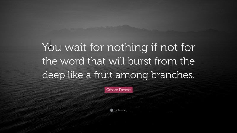 Cesare Pavese Quote: “You wait for nothing if not for the word that will burst from the deep like a fruit among branches.”