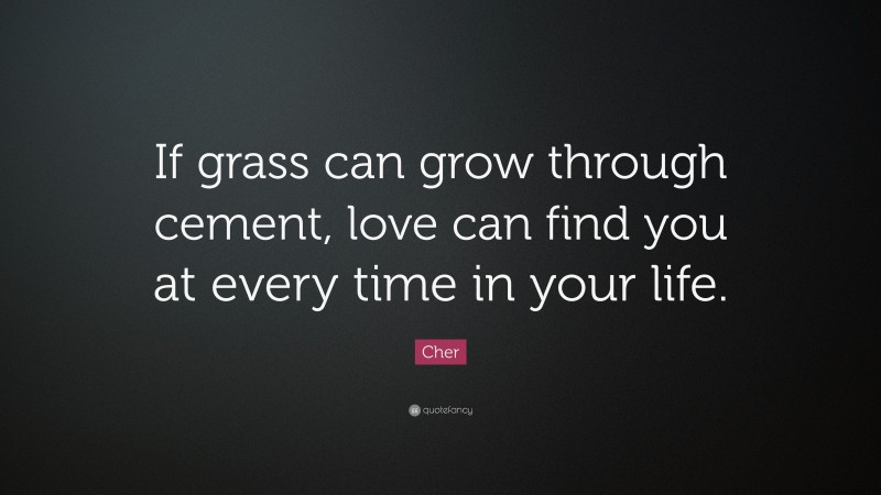 Cher Quote: “If grass can grow through cement, love can find you at every time in your life.”