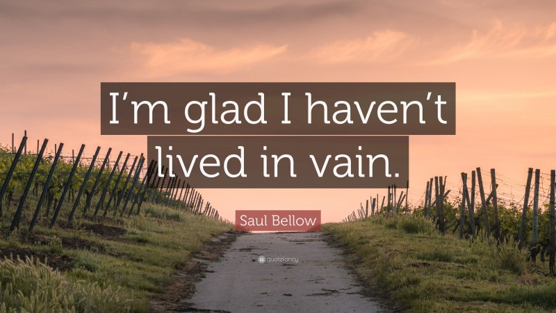 Saul Bellow Quote: “I’m glad I haven’t lived in vain.”