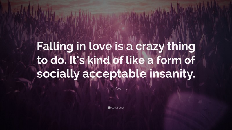 Amy Adams Quote: “Falling in love is a crazy thing to do. It’s kind of like a form of socially acceptable insanity.”