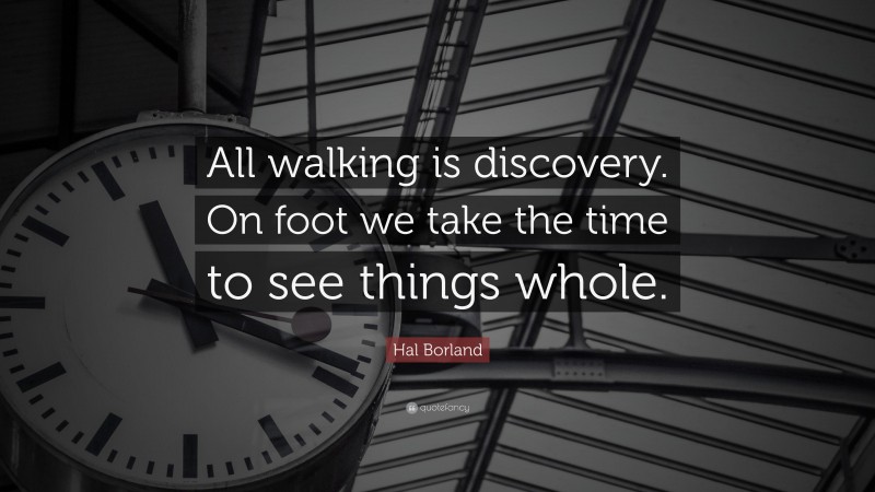 Hal Borland Quote: “All walking is discovery. On foot we take the time to see things whole.”