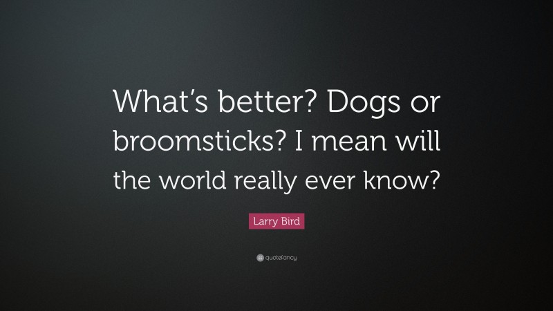 Larry Bird Quote: “What’s better? Dogs or broomsticks? I mean will the world really ever know?”