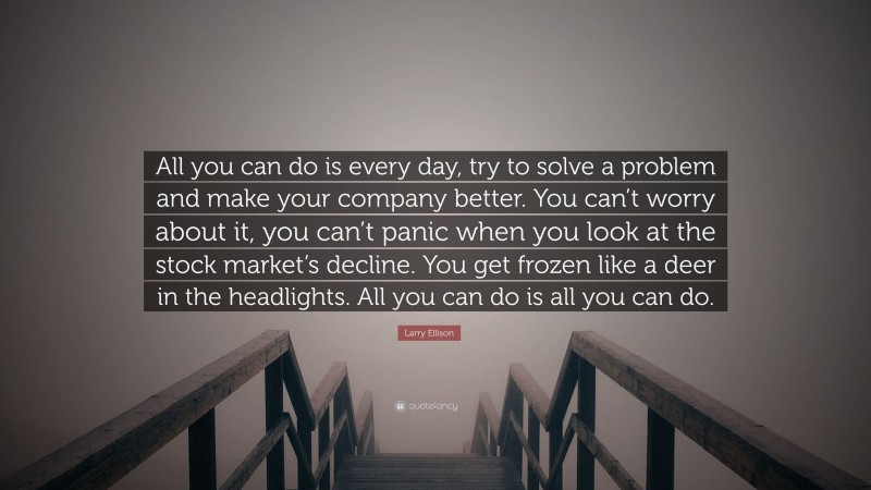 Larry Ellison Quote: “All you can do is every day, try to solve a problem and make your company better. You can’t worry about it, you can’t panic when you look at the stock market’s decline. You get frozen like a deer in the headlights. All you can do is all you can do.”