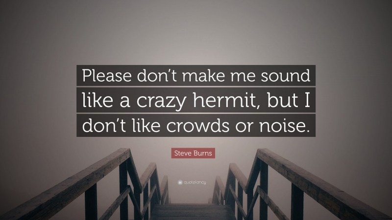 Steve Burns Quote: “Please don’t make me sound like a crazy hermit, but I don’t like crowds or noise.”