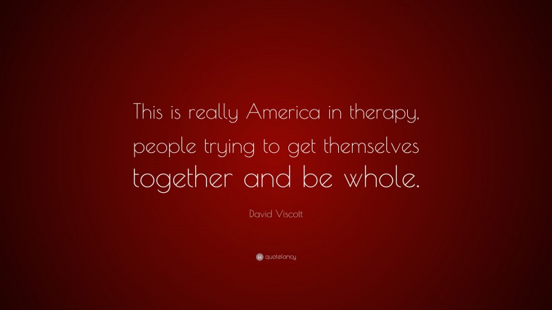 David Viscott Quote: “This is really America in therapy, people trying to get themselves together and be whole.”