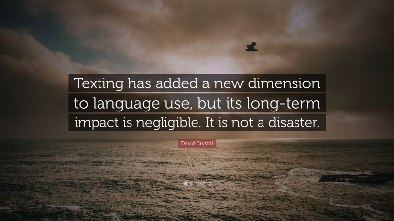 David Crystal Quote: “Texting has added a new dimension to language use, but its long-term impact is negligible. It is not a disaster.”