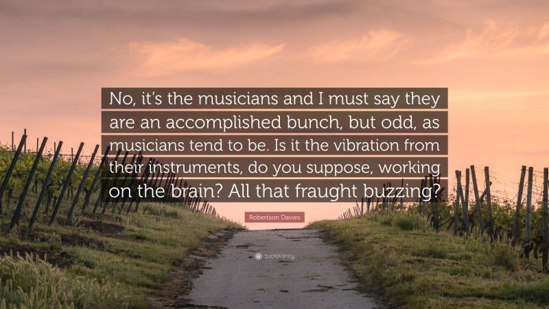Robertson Davies Quote: “No, it’s the musicians and I must say they are an accomplished bunch, but odd, as musicians tend to be. Is it the vibration from their instruments, do you suppose, working on the brain? All that fraught buzzing?”