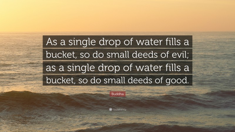 Buddha Quote: “As a single drop of water fills a bucket, so do small deeds of evil; as a single drop of water fills a bucket, so do small deeds of good.”