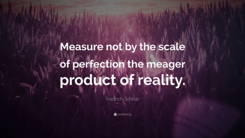 Friedrich Schiller Quote: “Measure not by the scale of perfection the meager product of reality.”