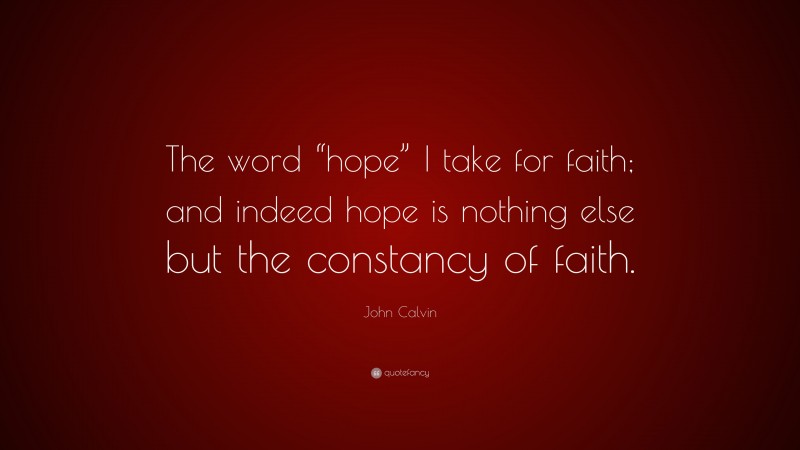 John Calvin Quote: “The word “hope” I take for faith; and indeed hope is nothing else but the constancy of faith.”