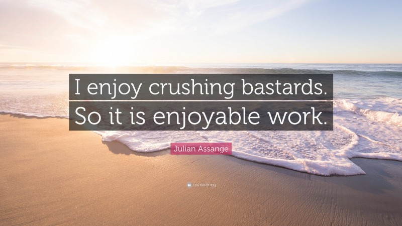 Julian Assange Quote: “I enjoy crushing bastards. So it is enjoyable work.”