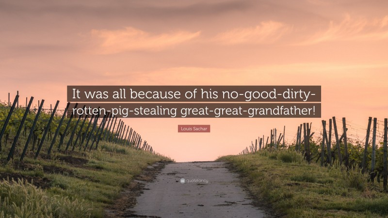 Louis Sachar Quote: “It was all because of his no-good-dirty-rotten-pig-stealing great-great-grandfather!”
