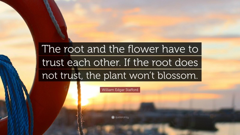 William Edgar Stafford Quote: “The root and the flower have to trust each other. If the root does not trust, the plant won’t blossom.”