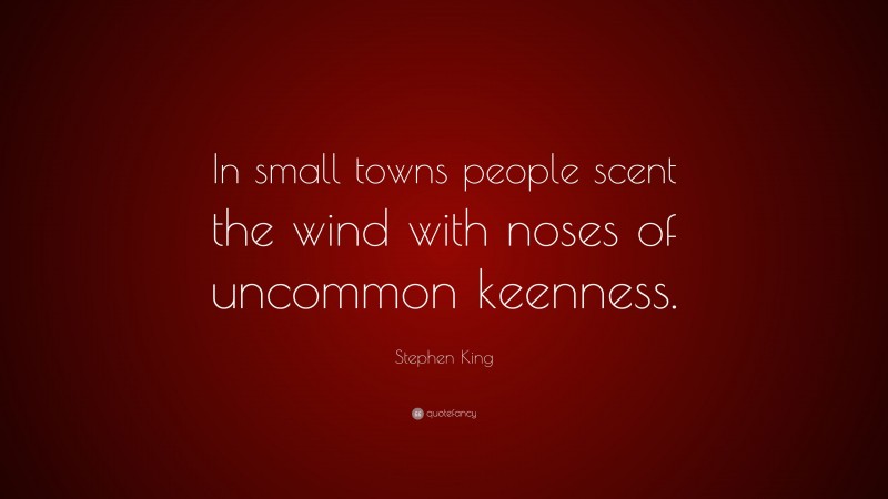 Stephen King Quote: “In small towns people scent the wind with noses of uncommon keenness.”