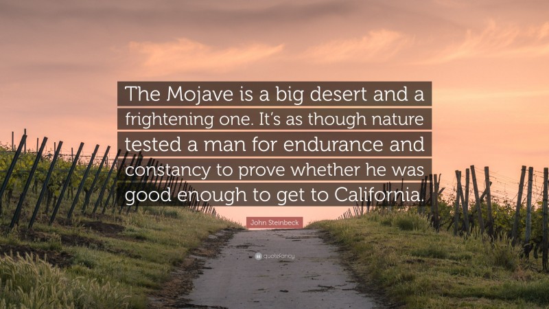 John Steinbeck Quote: “The Mojave is a big desert and a frightening one. It’s as though nature tested a man for endurance and constancy to prove whether he was good enough to get to California.”