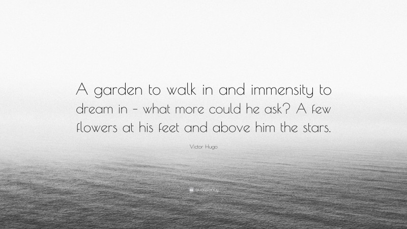 Victor Hugo Quote: “A garden to walk in and immensity to dream in – what more could he ask? A few flowers at his feet and above him the stars.”