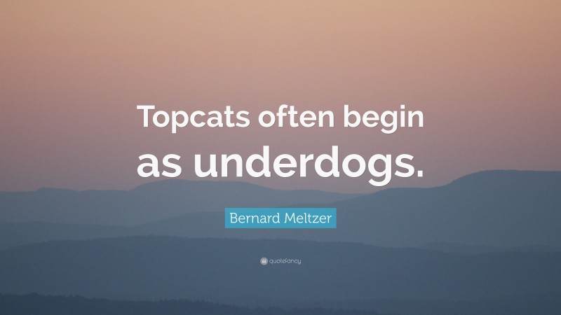 Bernard Meltzer Quote: “Topcats often begin as underdogs.”