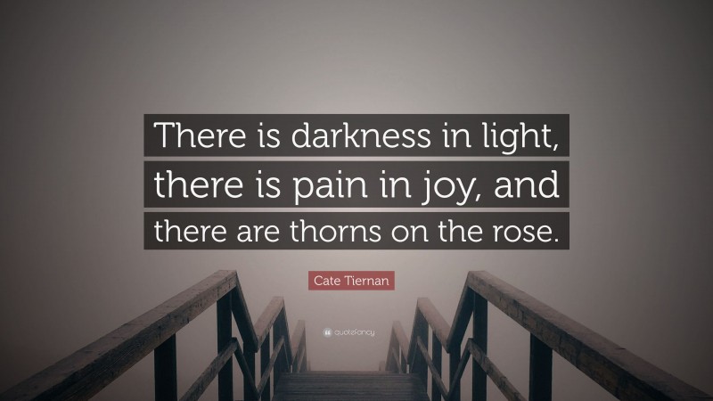 Cate Tiernan Quote: “There is darkness in light, there is pain in joy, and there are thorns on the rose.”