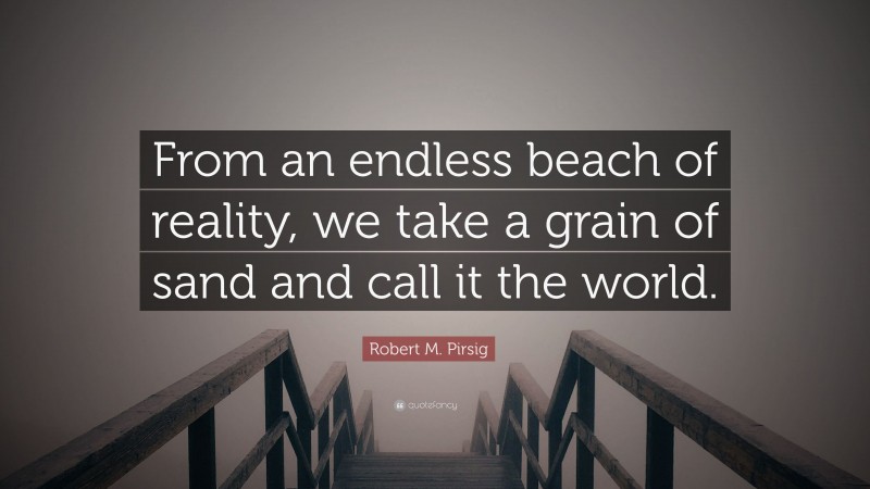 Robert M. Pirsig Quote: “From an endless beach of reality, we take a grain of sand and call it the world.”