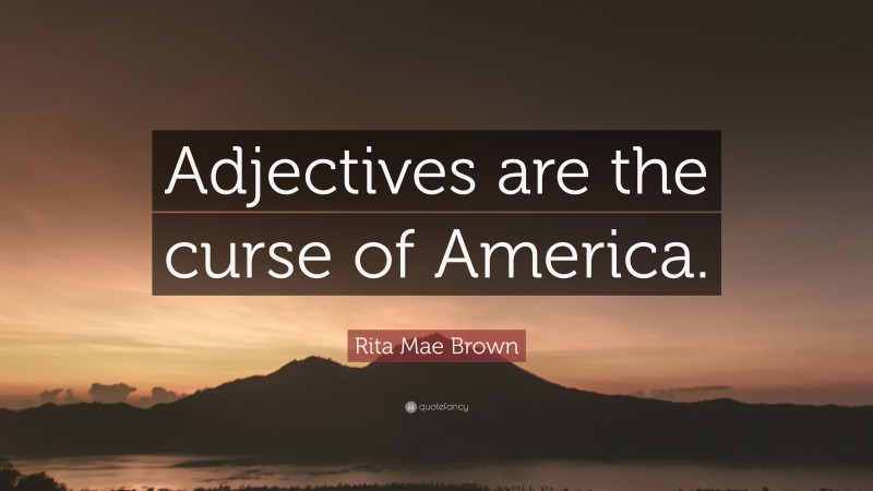 Rita Mae Brown Quote: “Adjectives are the curse of America.”